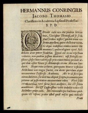 Hermannus Conringius Jacobo Thomasio Clarissimo in Academia Lipsiensi Professri S. P. D.