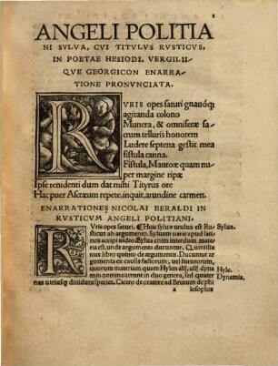 Angeli Politiani Sylva, cui titulus est Rusticus