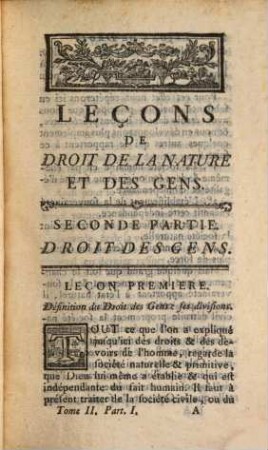 Leçons De Droit De La Nature Et Des Gens. 2,1, Droit De Gens ; Premiere Partie