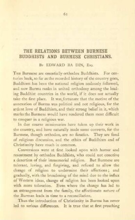 The relations between burmese buddhists and burmese christians