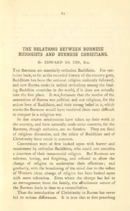The relations between burmese buddhists and burmese christians