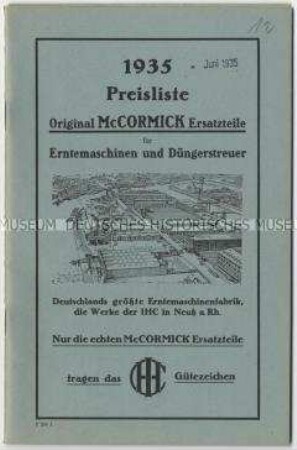 Preisliste über Ersatzteile für Erntemaschinen und Düngerstreuer