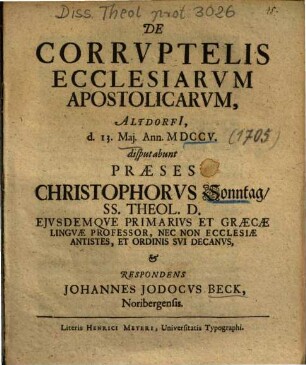 De Corrvptelis Ecclesiarvm Apostolarvm