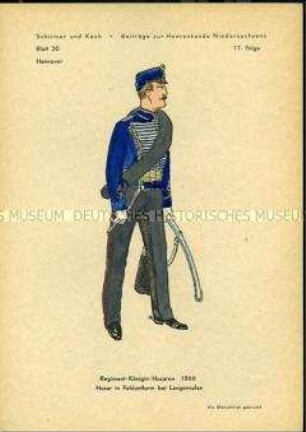 Uniformdarstellung, Gemeiner des Husaren-Regiments "Königin", Königreich Hannover, 1866.