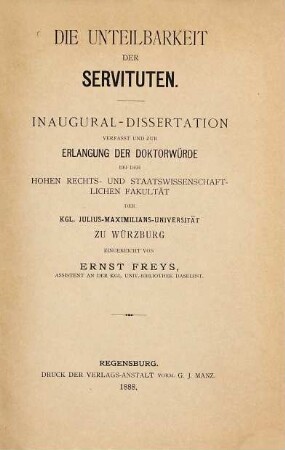 Die Unteilbarkeit der Servituten