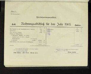 Versicherungsanstalt. Rechnungsabschluß für das Jahr 1905.