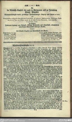 An die Römisch-Kayserl. wie auch in Germanien und zu Jerusalem Königl. Majestät