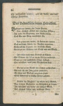 Das Bedenkliche beym Heirathen