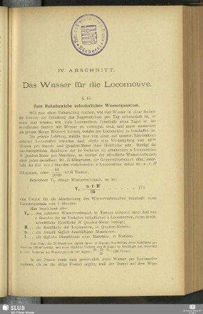 IV. Abschnitt. Das Wasser für die Locomotive