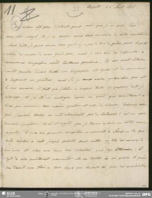 Eigenh. Brief von Auguste Louis de Staël-Holstein an August Wilhelm von Schlegel, Coppet, 26.08.1818