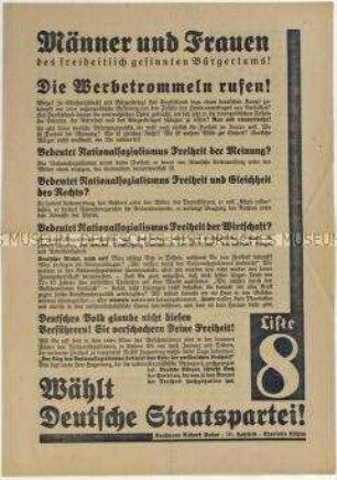 Sonderdruck der Deutschen Staatspartei zur Reichstagswahl am 31. Juli 1932