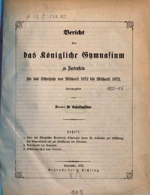 Bericht : über das Schuljahr .... 1872/73 (1873)