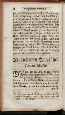 Neunzehendes Hauptstück. Von den Ablässen. - Zwanzigstes Hauptstück. Von dem Besuche des heiligsten Altars- Sacraments und der H. Communion.