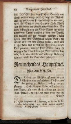 Neunzehendes Hauptstück. Von den Ablässen. - Zwanzigstes Hauptstück. Von dem Besuche des heiligsten Altars- Sacraments und der H. Communion.