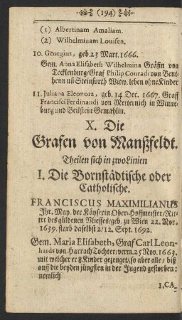 X. Die Grafen von Manßfeldt.