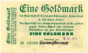 Geldschein / Notgeld, Goldmark, 6.12.1923