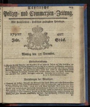 49tes Stueck, Montag den 3ten December. 1792
