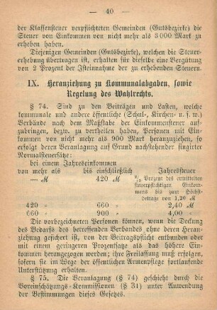 IX. Heranziehung zu Kommunalabgaben, sowie Regelung des Wahlrechts