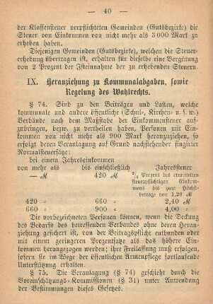 IX. Heranziehung zu Kommunalabgaben, sowie Regelung des Wahlrechts
