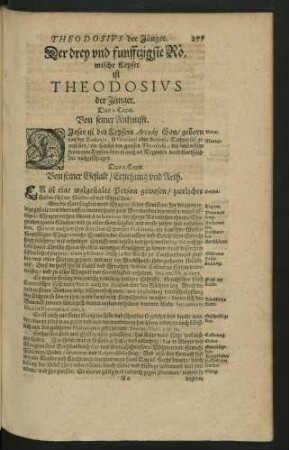 Der drey und funfftzigste Römische Keyser ist Theodosius der Jünger.