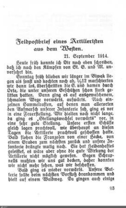 Feldpostbrief eines Artilleristen aus dem Westen