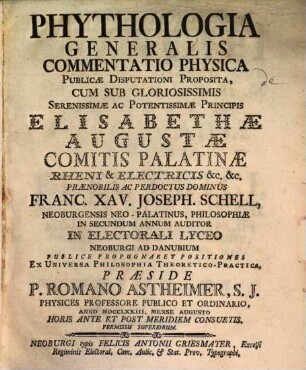 Phythologia Generalis : Commentatio Physica