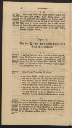 Caput V. Von der Servis-Comißion und ihren Amts-Verrichtungen.
