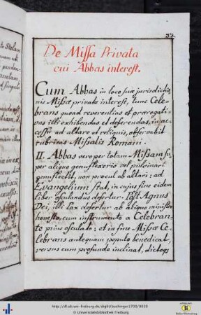 De Missa Privata cui Abbas interest.