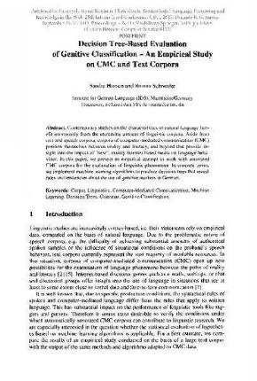 Decision Tree-Based Evaluation of Genitive Classification – An Empirical Study on CMC and Text Corpora. Language Processing and Knowledge in the Web