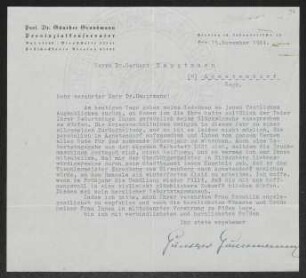 Brief von Günther Grundmann an Gerhart Hauptmann