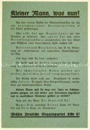 Aufruf der Deutschen Staatspartei zur Reichstagswahl