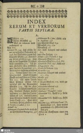 Index Rerum Et Verborum Partis Septimae