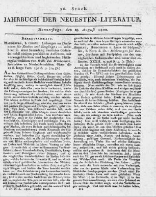 Breslau, Hirschberg u. Lissa in Südpreussen, b. Korn d. ält.: Belehrungen für Redner, durchaus mit Beyspielen aus den vorzüglichsten Rednern alter und neuer Zeit erläutert. XXXII. u. 286 S. 8.