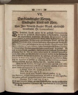 VII. Des Grafen von Bothmar in hac Causa anderweitig übergebenes Memorial.