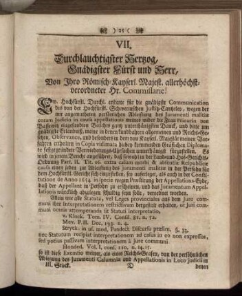 VII. Des Grafen von Bothmar in hac Causa anderweitig übergebenes Memorial.