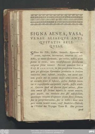 Signa Aenea, Vasa, Urnae Aliaeque Antiquitatis Reliqiuae.