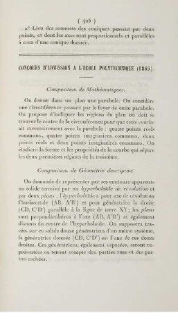 Concours d'admission a l'École Polytechnique (1865).