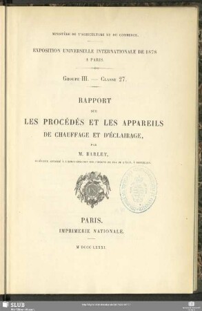 Rapport sur les procédés et les appareils de chauffage et d'éclairage