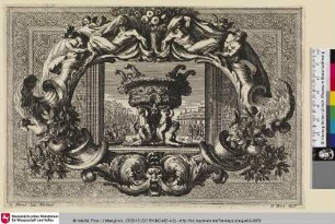 [Salzgefäß in einer Kartusche mit auf Greifen sitzenden Kindern als Fuß; Salière dont le pied est constitué d'enfants montés sur des griffons]
