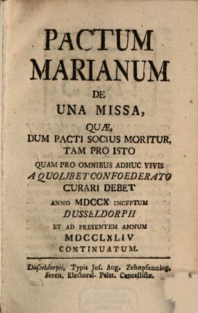 Pactum Marianum de una missa. 1794