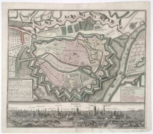 Plan von Danzig, 1:8 000, Kupferstich, um 1750 : Dantiscum s[ive] Gedanum : celeberrimum, spatiosum et munitum Emporium ac Hanseatica Civitas ad Ostia Vistulae, in Polonia Borußica in Provincia Pomerellia sita = Dantzig / Per Matthaeum Seutter S. Caes. Maj. Geographum. - [Ca. 1:8 000]. - Augustae Vind. , [um 1750]. - 1 Kt. : Kupferst. ; 56 x 37 cm, Gesamtgr. 57 x 49 cm. NW oben. - Titelkartusche unten links. - Mit 1 Ansicht: Dantzig. - Mit Gebäudekennzeichnung. - Windrose oben rechts. - Mit 1 Wappen