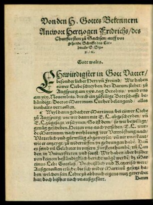 Antwort Hertzogen Fridrichs ...