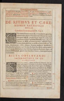 De Ritibus Et Caeremoniis Sacrificii Missae.