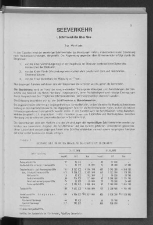 Tabelle 1 Bestand der im Hafen Hamburg beheimateten Seeschiffe