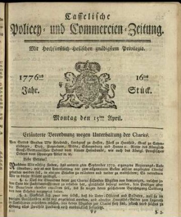 16tes Stueck, Montag den 15ten April 1776