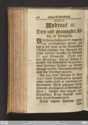 XXXVII. Andreas III. Drey und zwantzigster König in Hungarn.