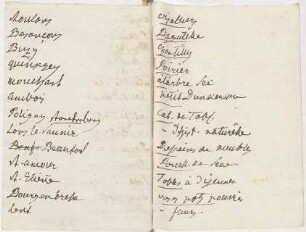 Notizen, wahrscheinlich anlässlich einer Reise nach Paris, von Karoline Luises Hand.