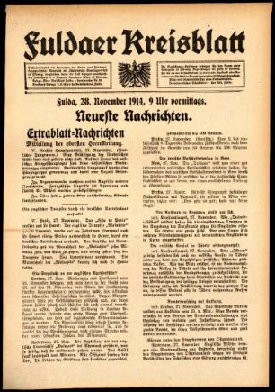 Erste Ausgabe vom Samstag, den 28. November 1914.
