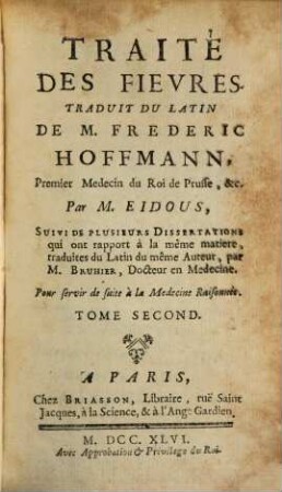 Traité Des Fievres, Tome Second