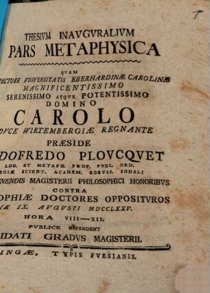 Thesivm Inavgvralivm Pars Metaphysica